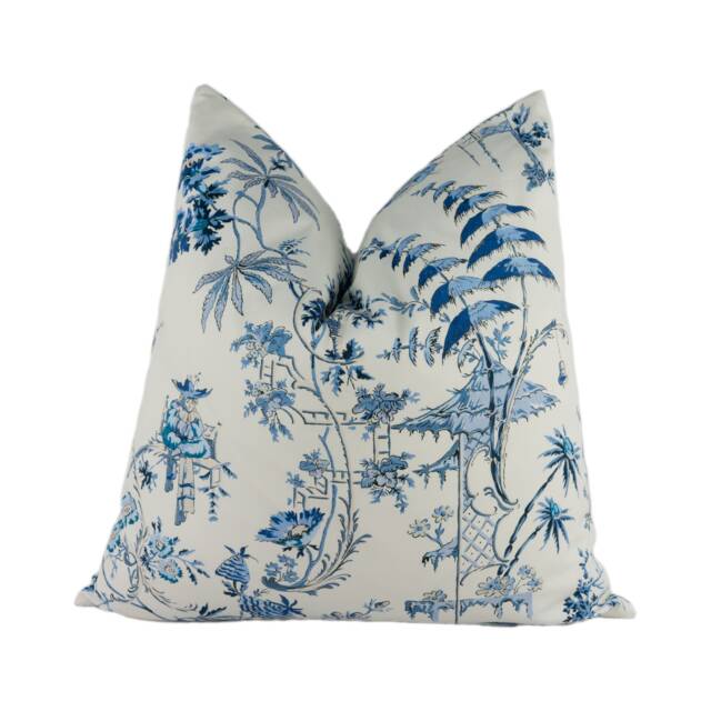 Scalamandre - Nanjing China Blue Ancient Chinese Chinoiserie Designer Cushion Cover Handmade Throw Pillow Luxury Home Decor - image 1