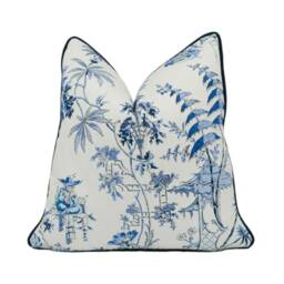 Scalamandre - Nanjing China Blue Ancient Chinese Chinoiserie Designer Cushion Cover Handmade Throw Pillow Luxury Home Decor - thumbnail 2