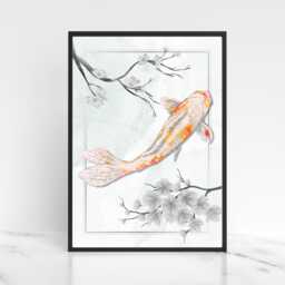 Koi Carp A4 Print, High Quality Wall Art, Japanese Inspired Decor, Original Artist Marine Biologist Poster - thumbnail 1