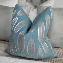 Decorative Feather Blue Silver Cushion Cover, Pillow Throw Cover , Handmade Cushion For Sofa Or Bed - Modern Home Decor - thumbnail 1