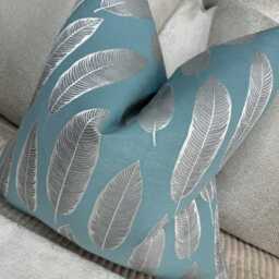 Decorative Feather Blue Silver Cushion Cover, Pillow Throw Cover , Handmade Cushion For Sofa Or Bed - Modern Home Decor - thumbnail 3