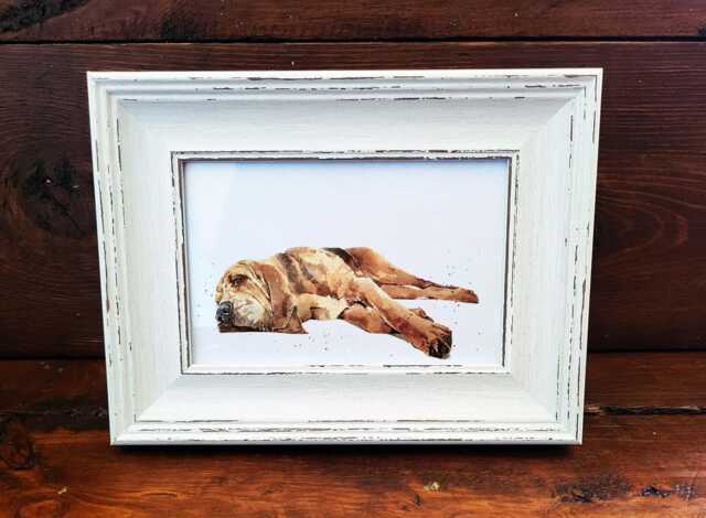 Bloodhound Print 17x12cm - White Rustic Frame - Droopy Dog Wall Art, Gift For Owners - image 1