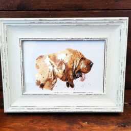 Bloodhound Print 17x12cm - White Rustic Frame - Droopy Dog Wall Art, Gift For Owners - thumbnail 2