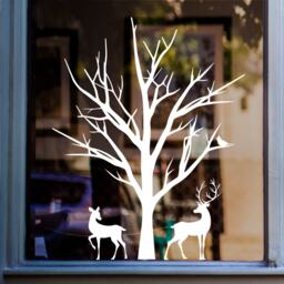 Reindeer Tree Christmas Window Sticker - Xmas Decal Decorations Home Shop Display Stickers - thumbnail 1