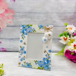 Bee & Forget Me Not Flower Photo Frame, Floral Frame, Wooden Frame, Flower Frame, Robin Photo Frame , Heart Frame, Home Decor.handmade Gift - thumbnail 2