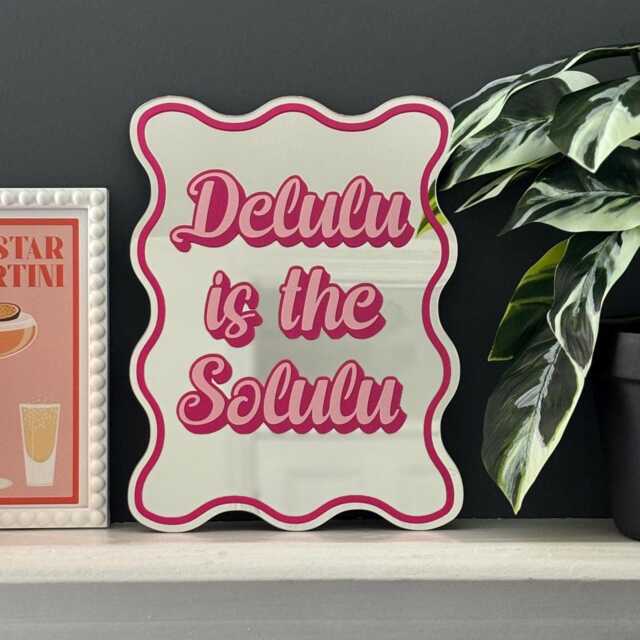 Delulu Is The Solulu Mirror, Printed Mirrors, Vinyl Decal Wavy Edge Funky Mirror Wall Art, Dopamine Design Art - image 1