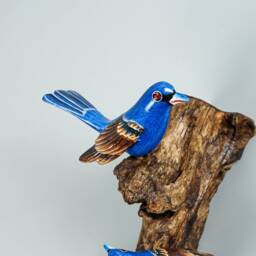 Blue Canary Wall Statue, Hanging Art, Handcrafted, Indigo Bunting Sculpture, Animal, Miniature, Figurine, Interior Decor, Appreciated Gift - thumbnail 4