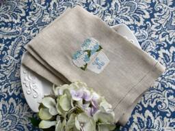 Hydrangeas Linen Guest Hand Towels, Embroidered Bathroom Hostess Gifts, Warm House Dinner Napkins