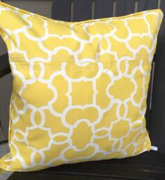 Yellow Lattice Outdoor Pillow Cover - Sunny Patio Decor - 20x20 Inch - thumbnail 1