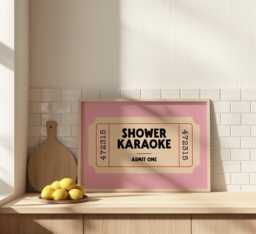 Shower Karaoke Print - Retro Wall Art Ticket Bathroom En-Suite Decor - thumbnail 1