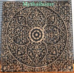 Large Thai Wall Art King Size Bed Rustic Bohemian Headboard 6Ft Decorative Flower Mandala Wooden Hand Craved Plaque Teak Wood Panel Decor