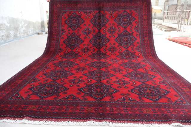 7x10 Geometric Rug - Dark Red Afghan Hand Knotted Veg Dyes Wool Tribal Oriental Turkmen Bukhara Living Room Bedroom Carpet - image 1