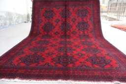 7x10 Geometric Rug - Dark Red Afghan Hand Knotted Veg Dyes Wool Tribal Oriental Turkmen Bukhara Living Room Bedroom Carpet - thumbnail 1