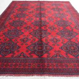 7x10 Geometric Rug - Dark Red Afghan Hand Knotted Veg Dyes Wool Tribal Oriental Turkmen Bukhara Living Room Bedroom Carpet - thumbnail 3