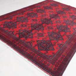 7x10 Geometric Rug - Dark Red Afghan Hand Knotted Veg Dyes Wool Tribal Oriental Turkmen Bukhara Living Room Bedroom Carpet - thumbnail 2