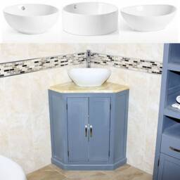Grey Painted Bathroom Vanity Unit Corner Wash Stand Golden Onyx Top Ceramic Basin Choice 501Bggocbc - thumbnail 2