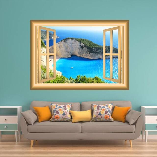 Vwaq Ocean View Wall Decor Window Decal Nature Scene Bedroom Art Sticker Peel & Stick Mural Vwaq-Nw4 - image 1