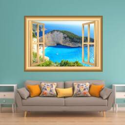 Vwaq Ocean View Wall Decor Window Decal Nature Scene Bedroom Art Sticker Peel & Stick Mural Vwaq-Nw4 - thumbnail 1