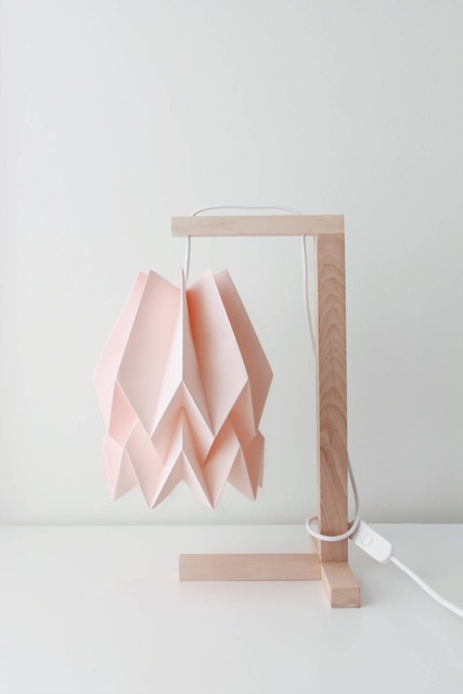 Paper Lampshade - Table Lamp Plain Pastel Pink With Wooden Structure - image 1