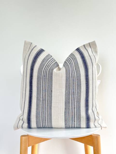 Indigo Neutral Tribal Hemp Hand Woven Natural Dye Color Lumbar Pillow Cover - image 1