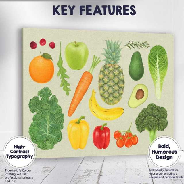Healthy Fruit & Vegetable Watercolour Collection Canvas Wall Art Print Decor Picture Ready To Hang - image 1
