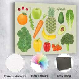 Healthy Fruit & Vegetable Watercolour Collection Canvas Wall Art Print Decor Picture Ready To Hang - thumbnail 2