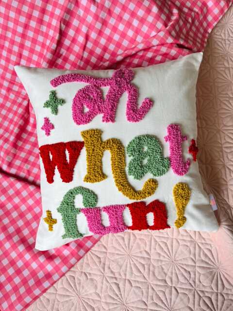 Oh What Fun Christmas Cushion Room Decoration - Handmade Boucle Punch Needle Embroidery Festive Dopamine Cute Gift - image 1