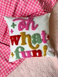 Oh What Fun Christmas Cushion Room Decoration - Handmade Boucle Punch Needle Embroidery Festive Dopamine Cute Gift - thumbnail 1