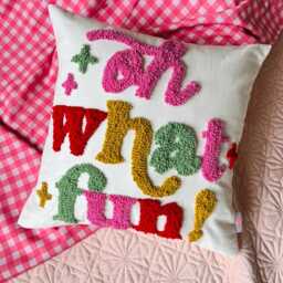 Oh What Fun Christmas Cushion Room Decoration - Handmade Boucle Punch Needle Embroidery Festive Dopamine Cute Gift - thumbnail 2