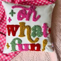 Oh What Fun Christmas Cushion Room Decoration - Handmade Boucle Punch Needle Embroidery Festive Dopamine Cute Gift - thumbnail 3