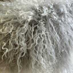 Sheepskin Fur Footstool With 100% Genuine Mongolian Dove Gray Handmade Lamb Stool - thumbnail 4