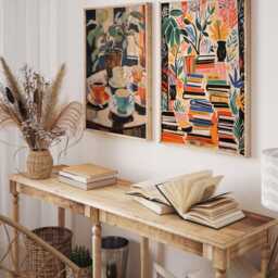 Colorful Coffee & Books Art Prints, Vibrant Cafe Wall Art, Cozy Reading Nook Decor, Abstract Cups Painting, Book Lover Gift - thumbnail 2