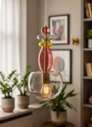 Modern Artisan Ceiling Fixture - Multicolored Hand-Blown Glass Pendant Light Decor