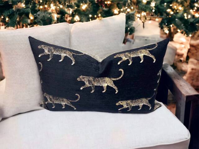Handmade Leopard Velvet Lumbar Pillow Cover Porter & Stone Designer Fabric - image 1