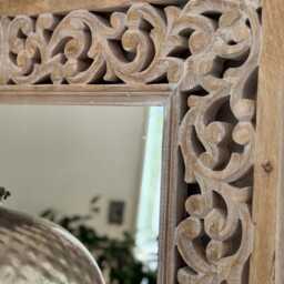 Hand-Carved Mango Wood Full-Length Mirror - Whitewashed Floral Frame - thumbnail 2