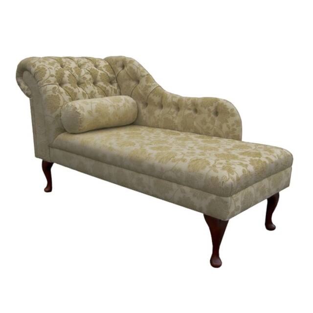 Handmade Gold Floral Large Chesterfield Chaise Longue Chenille Buttoned Indoor Lounger, British Made - image 1