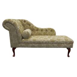 Handmade Gold Floral Large Chesterfield Chaise Longue Chenille Buttoned Indoor Lounger, British Made - thumbnail 2