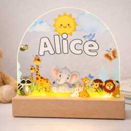 Personalised Kids Night Light - Cute Animal With Name Custom Bedroom Led Lamp Unique Nursery Decor - thumbnail 3