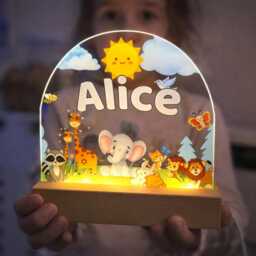 Personalised Kids Night Light - Cute Animal With Name Custom Bedroom Led Lamp Unique Nursery Decor - thumbnail 2