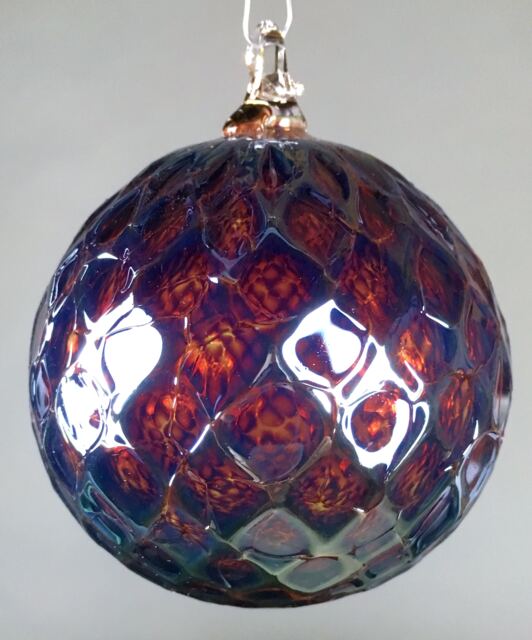 Hand Blown Glass Christmas Ornament in Ruby Red, Metallic Purple - image 1