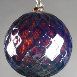 Hand Blown Glass Christmas Ornament in Ruby Red, Metallic Purple - thumbnail 3