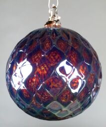 Hand Blown Glass Christmas Ornament in Ruby Red, Metallic Purple