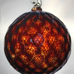 Hand Blown Glass Christmas Ornament in Ruby Red, Metallic Purple - thumbnail 2