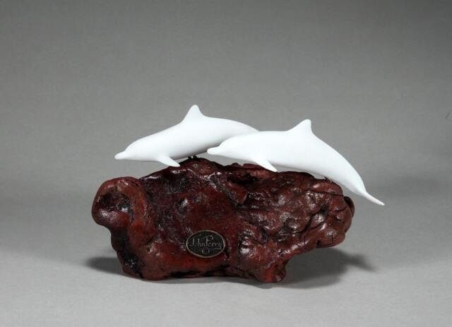 Dolphin Duo Sculpture By John Perry Pellucida 5 Inches Long - image 1