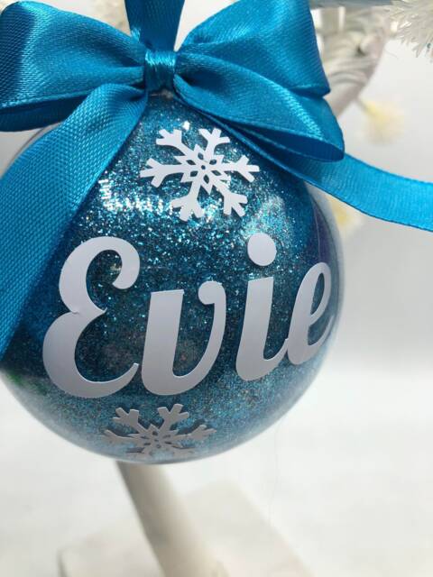 Personalised Glitter Snowflake Bauble, Christmas Decoration, Ribbon Bauble - image 1