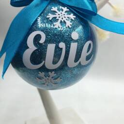 Personalised Glitter Snowflake Bauble, Christmas Decoration, Ribbon Bauble - thumbnail 3