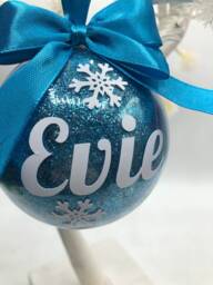 Personalised Glitter Snowflake Bauble, Christmas Decoration, Ribbon Bauble - thumbnail 1