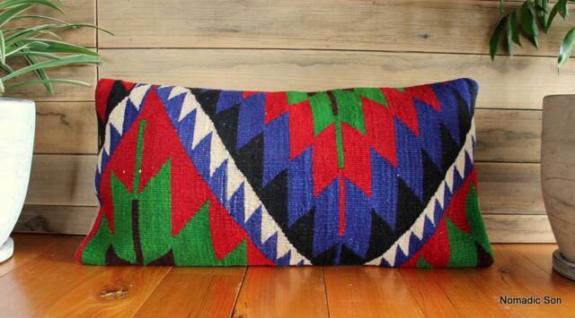 3060cm - 1224In Rectangle Lumbar Vintage Kilim Cushion Cover Handwoven - Vibrant Primary Colours - image 1