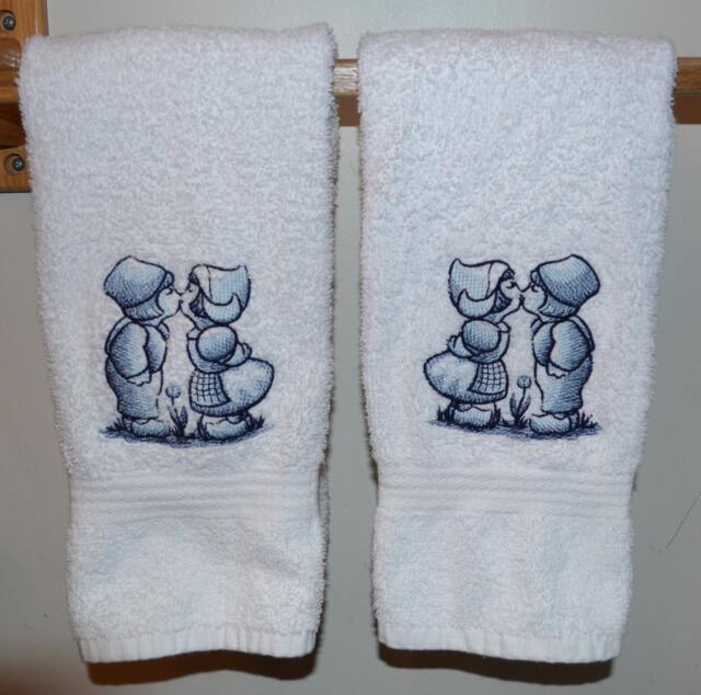 Kissing Delft Dutch Kids Hand Towel - image 1