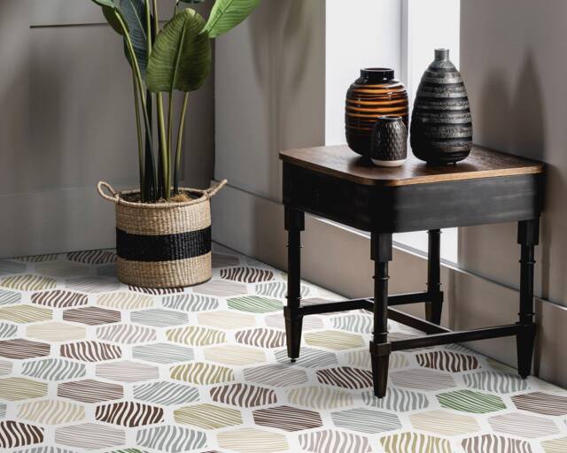 Hexagonal Tiles Zebraic Vinyl Flooring, White Linoleum in Roll, Gray Homecoming Proposal Ideas, Honeycomb Aesthetic Room Decor - image 1